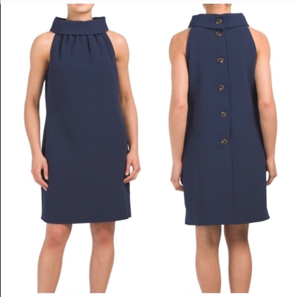 Sail to Sable Navy Cowl Neck Button Back Dress